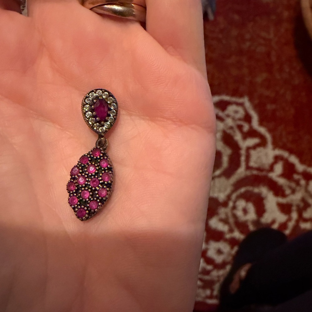 Art Deco antique clear crystal and pink red rubies Pendant